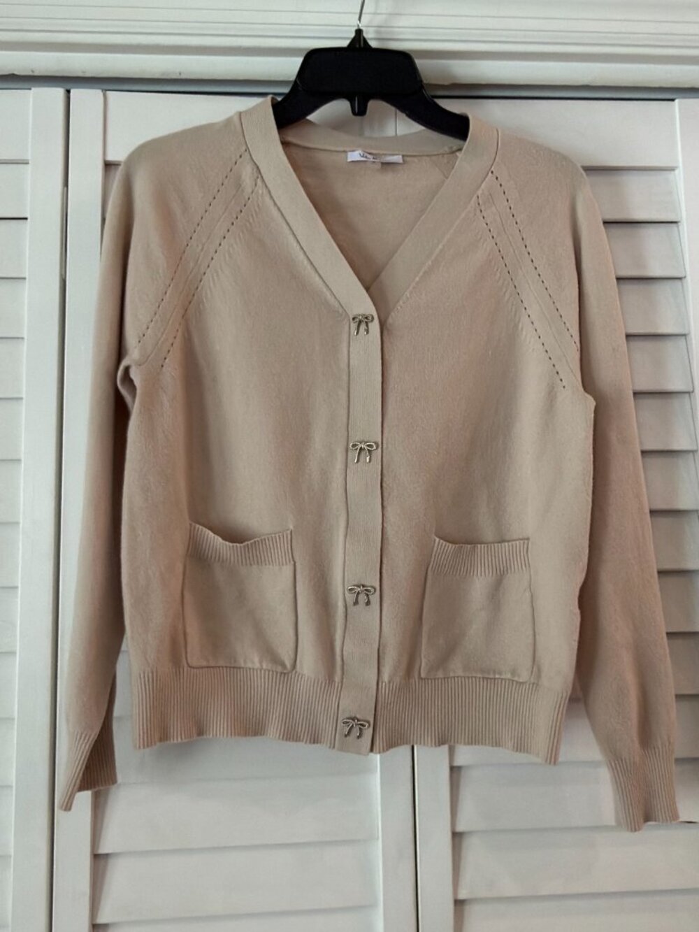 Vila Milano Women's  Cream Silver Bow Button Cardigan Sweater